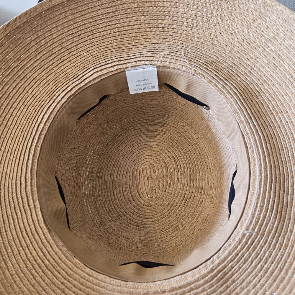 Elegant Tan Sun Hat with Black Ribbon 100 % Paper - Picture 3 of 8